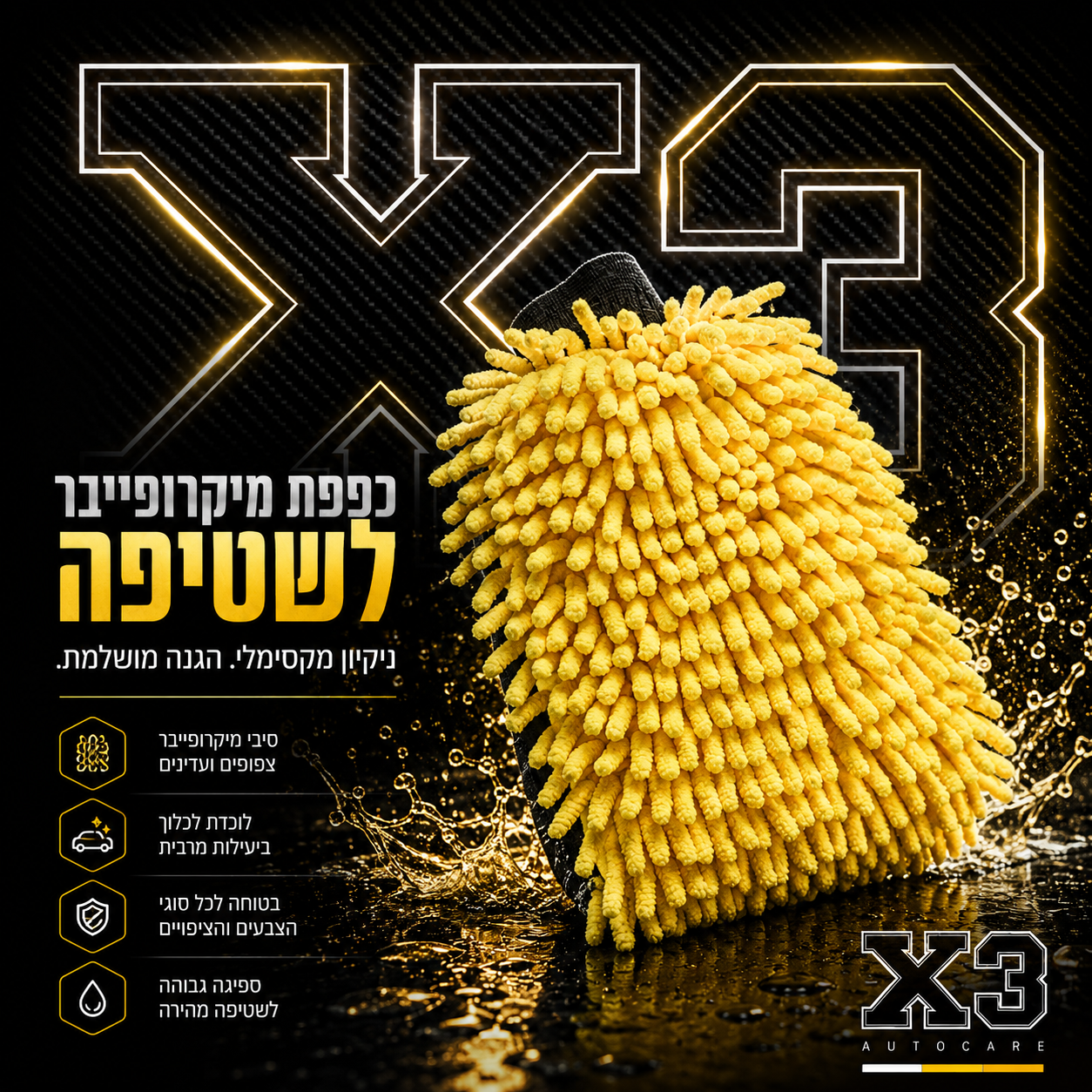 X3 Wash MITT - כפפת שטיפה מיקרופייבר פשוטה